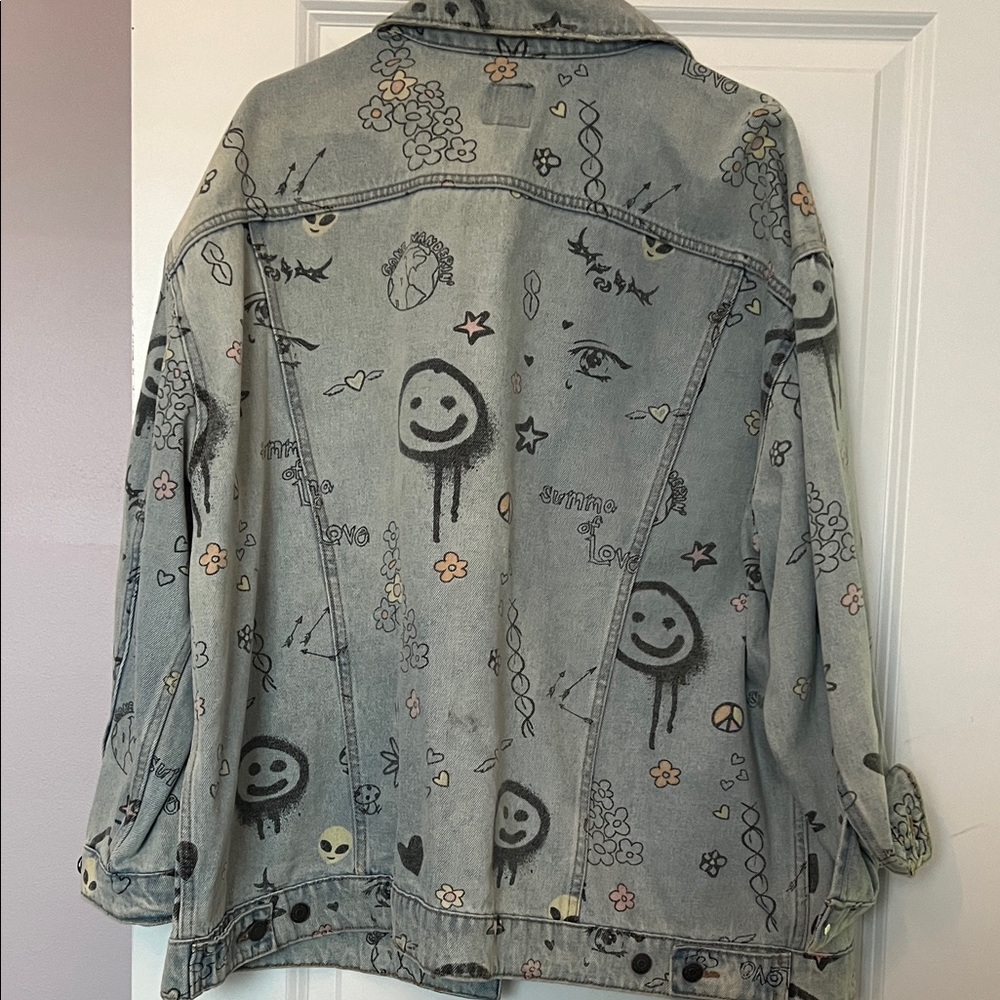 Graphic Denim Jacket with Smiley Faces - Picture 3 of 3